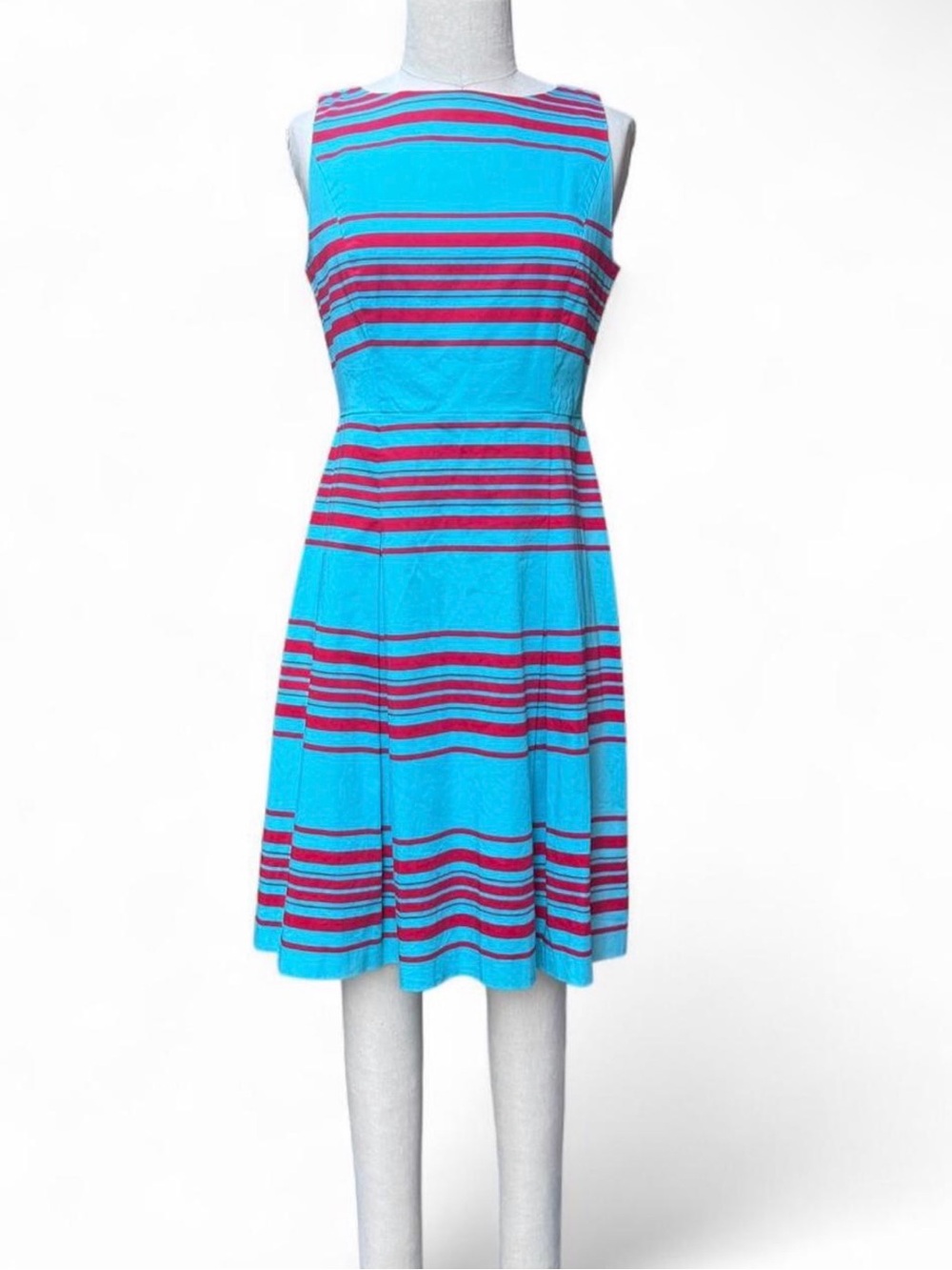 Talbots Blue & Red Striped Cotton Sleeveless Midi Dress boat neck